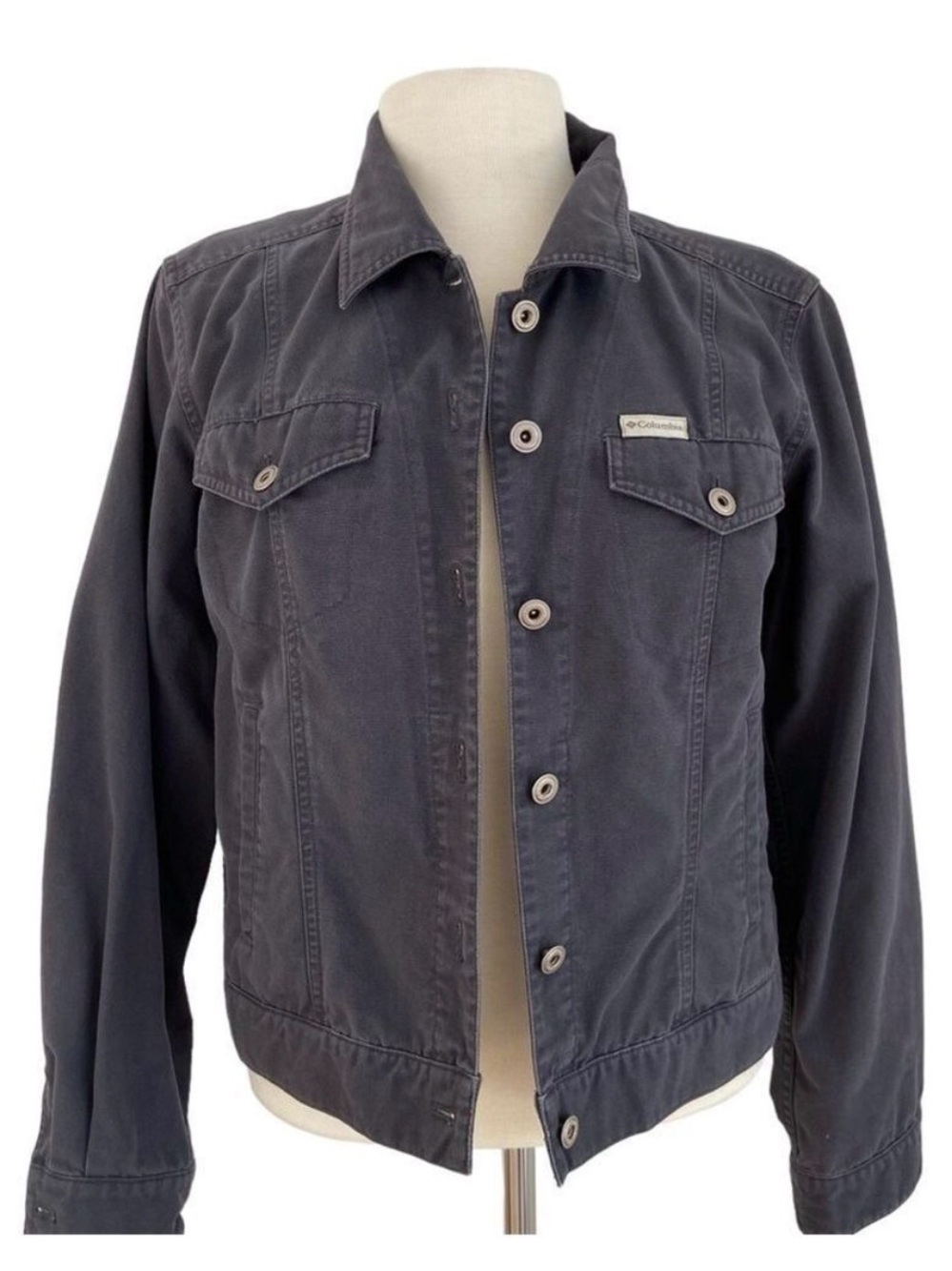 Columbia tough mother jeans jacket button 100% cotton grey denim pockets medium